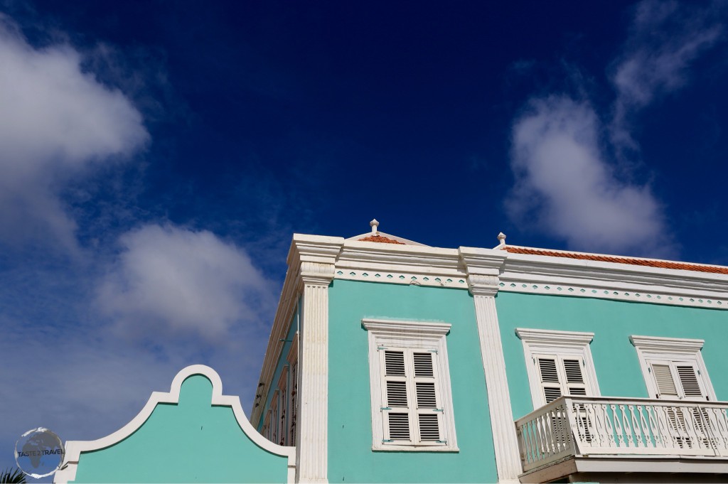 Dutch-style buildings in downtown Kralendijk, the capital of Bonaire.