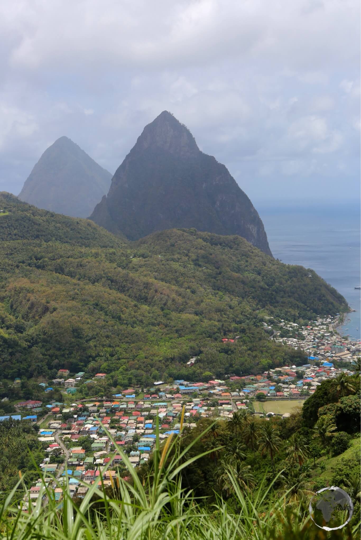 View of Soufrière with the twin Pitons. View of Soufrière with the twin Pitons.