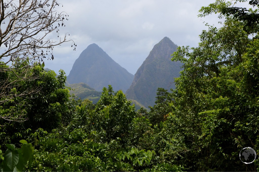 The iconic Pitons, two mountainous volcanic plugs.