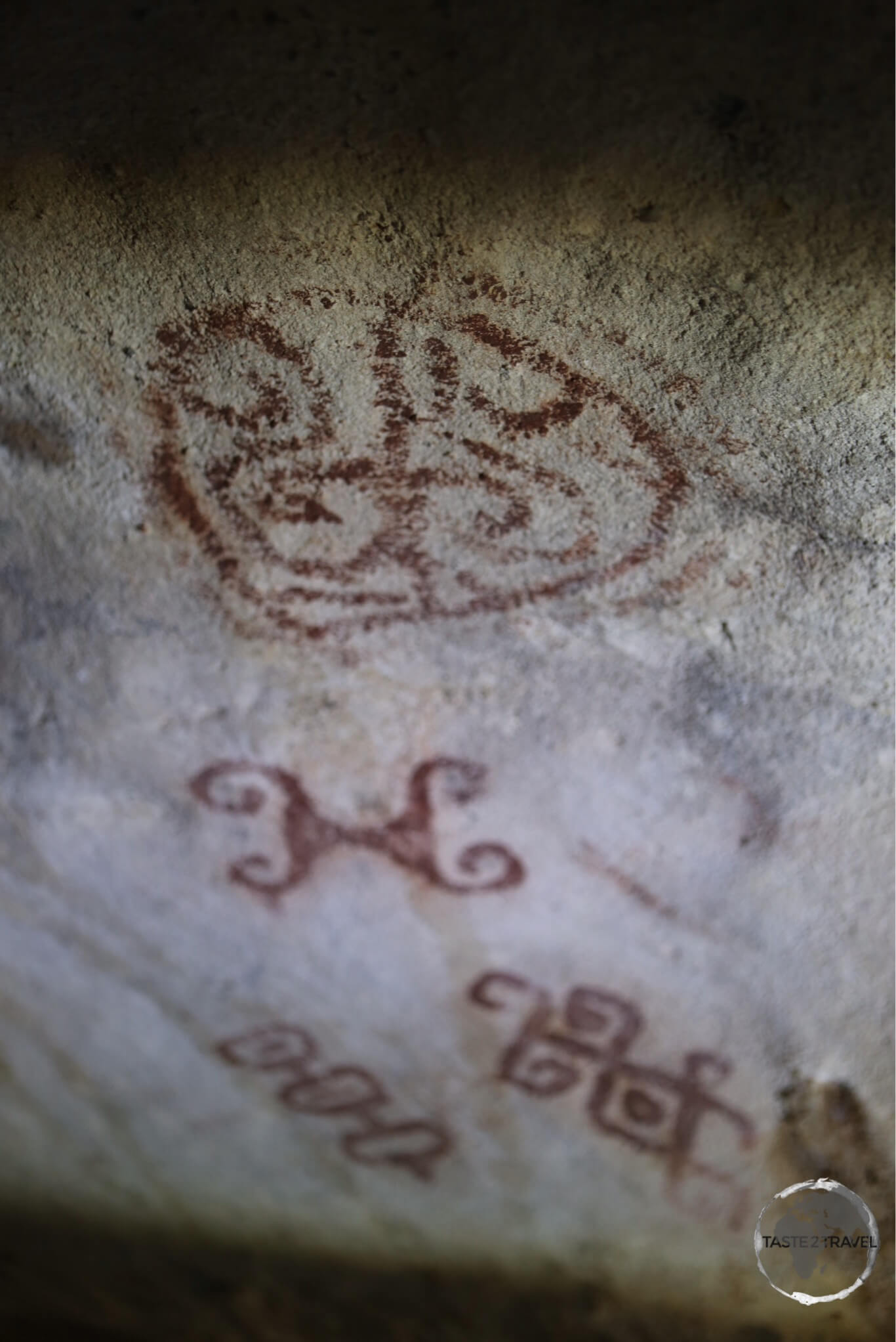 Arawak cave paintings inside Fontein Cave. Arawak Cave Paintings, Fontein Cave, Aruba.