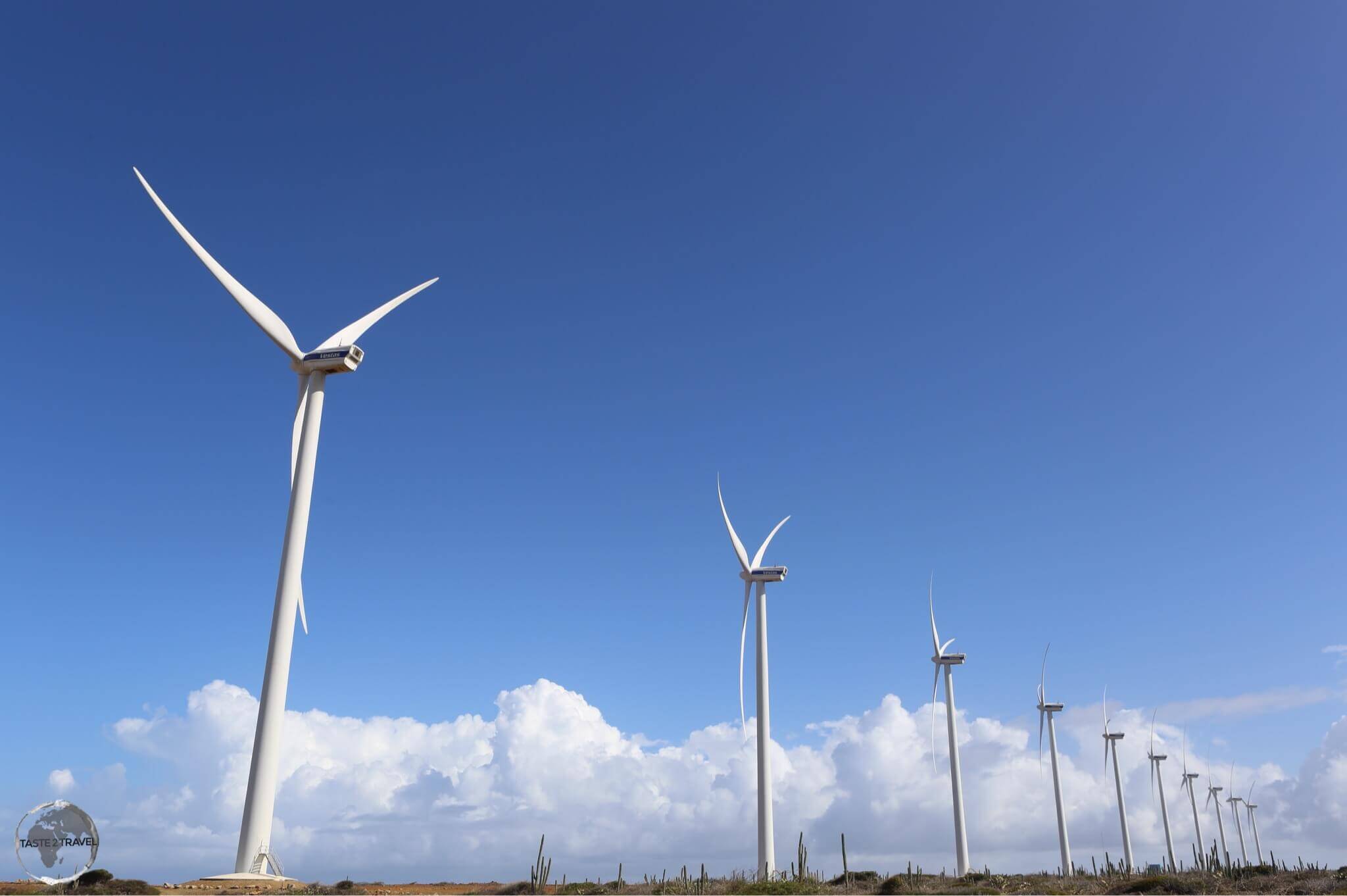 Wind turbines at the Vader Piet Wind Farm. Vader Piet Wind Farm, Aruba.
