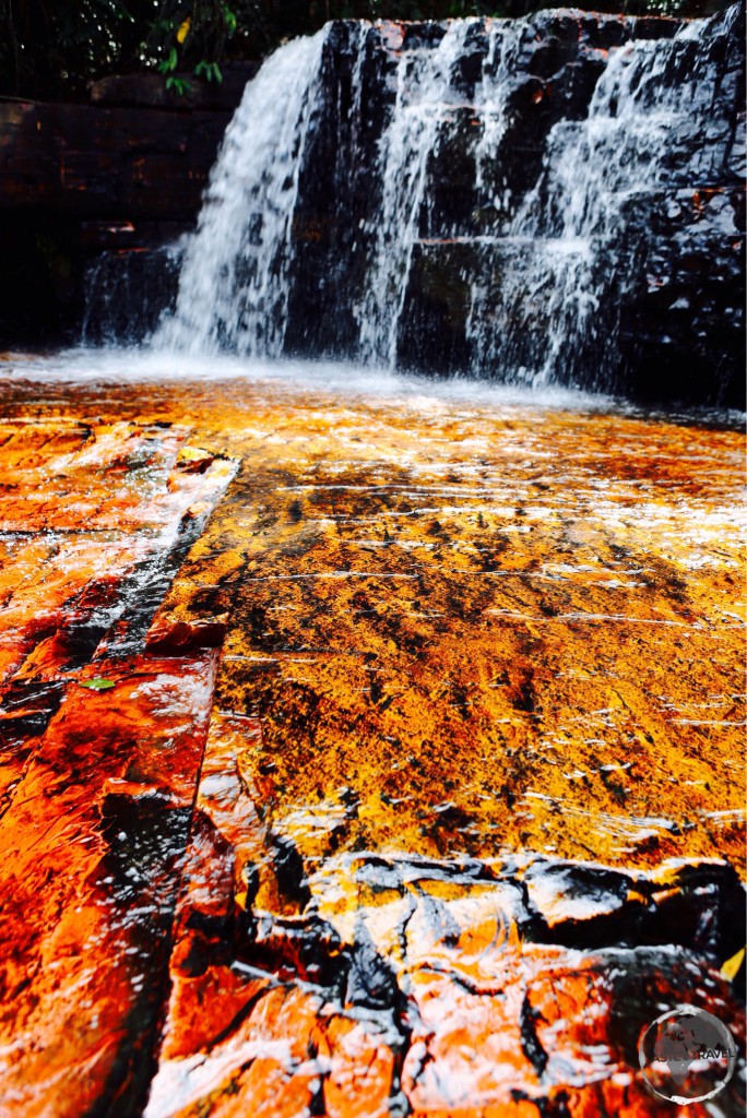 The beautiful Jasper Creek Waterfalls are located in the Canaima National Park.