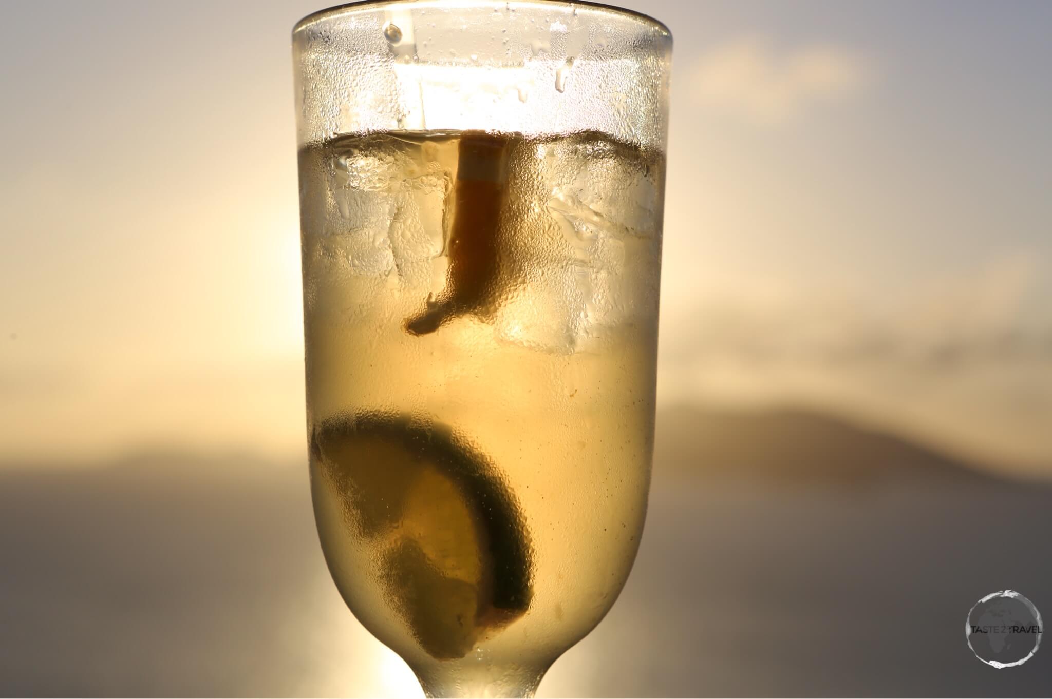 Sunset drink at the Bananakeet bar which is located on Windy Hill.