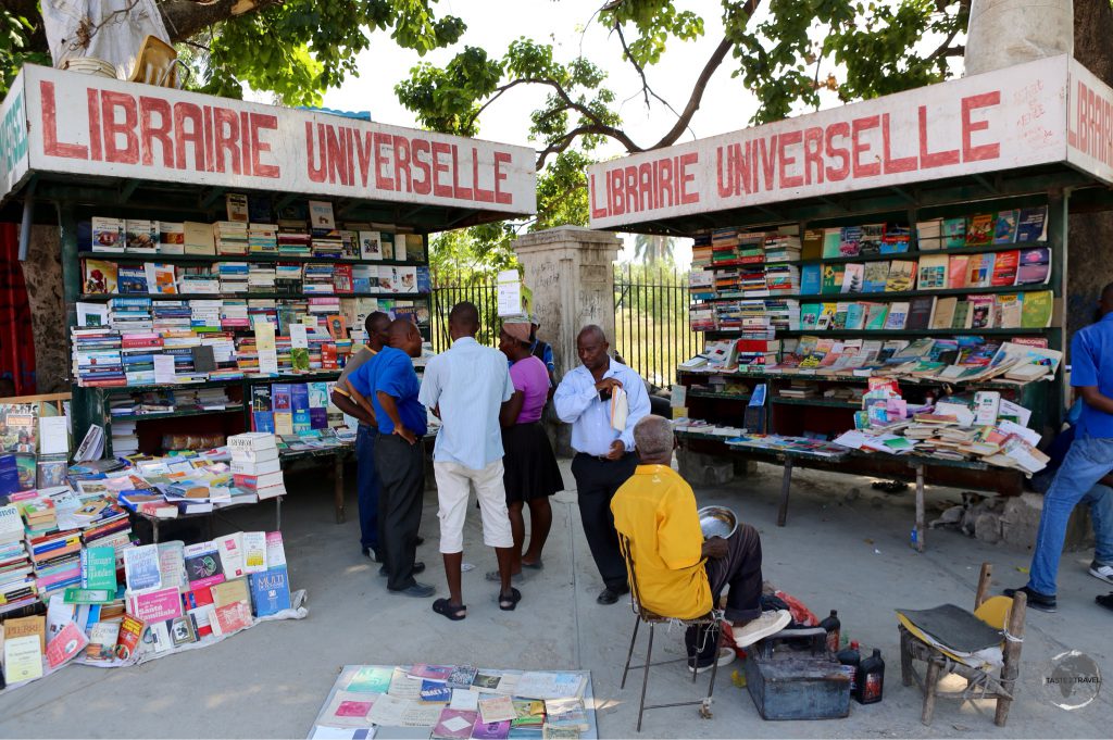 An outdoor book stall in downtown Port-au-Prince.