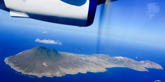 A panoramic view of Statia from a Winair flight.