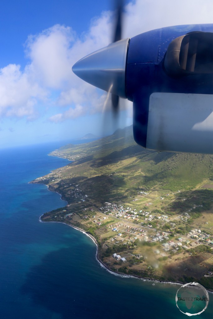 View of the north coast of St. Kitts from a Winair flight.