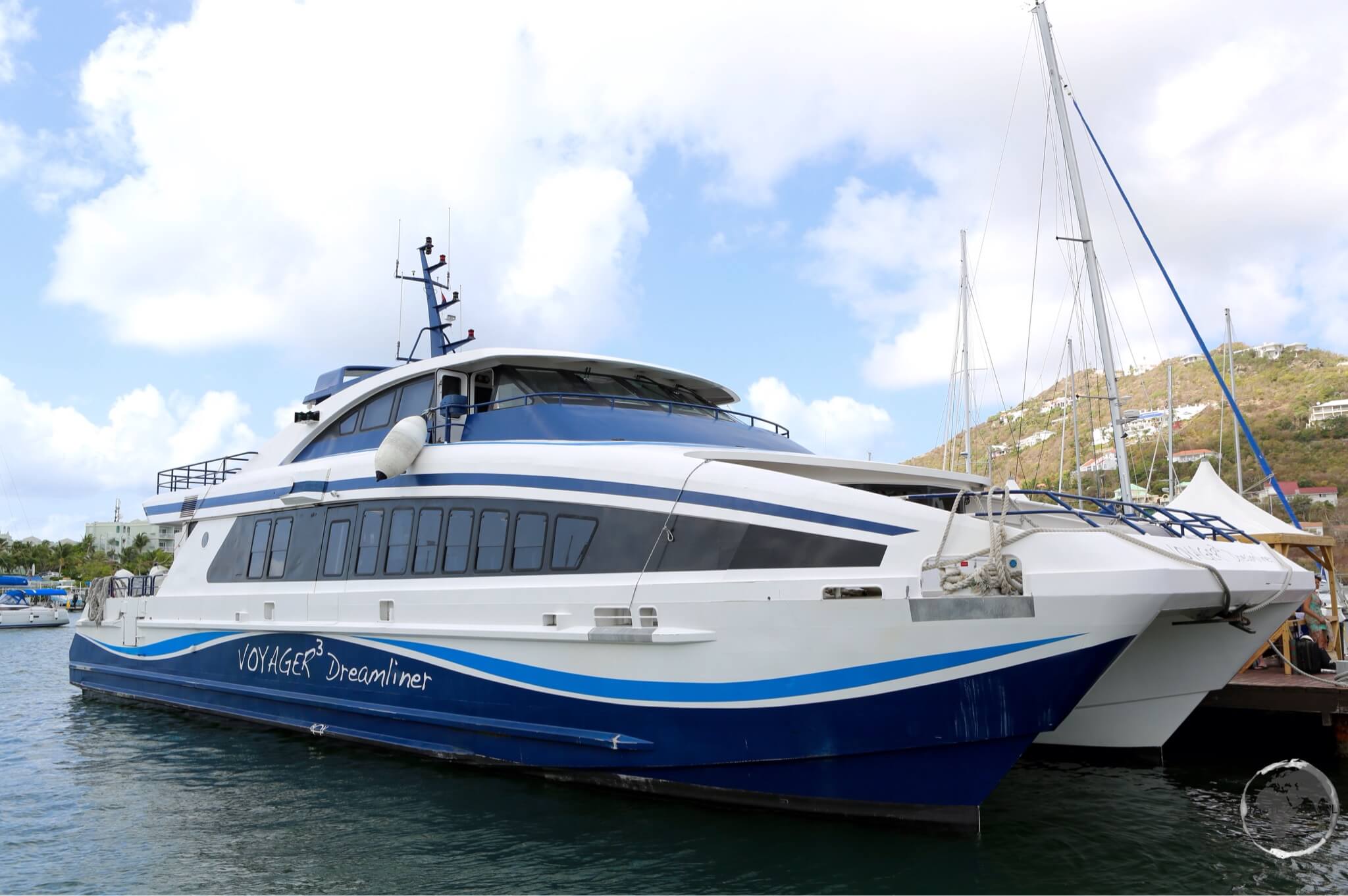The Voyager fast ferry (seen here at its dock at Oyster Pond, St. Martin) offers the best connection between St. Martin and St. Barts.