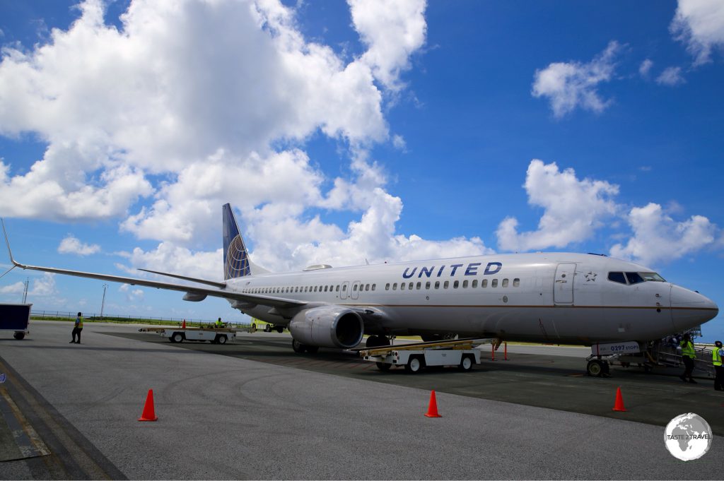 The United Airlines 'Island Hopper' - UA154 - at Kosrae International Airport.
