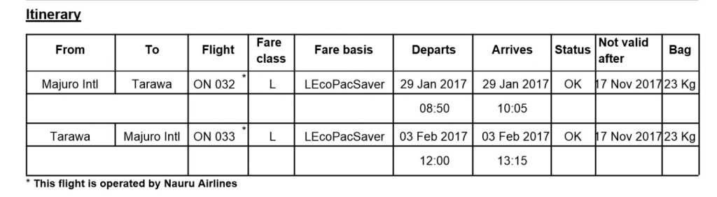 Itinerary - Majuro to Tarawa