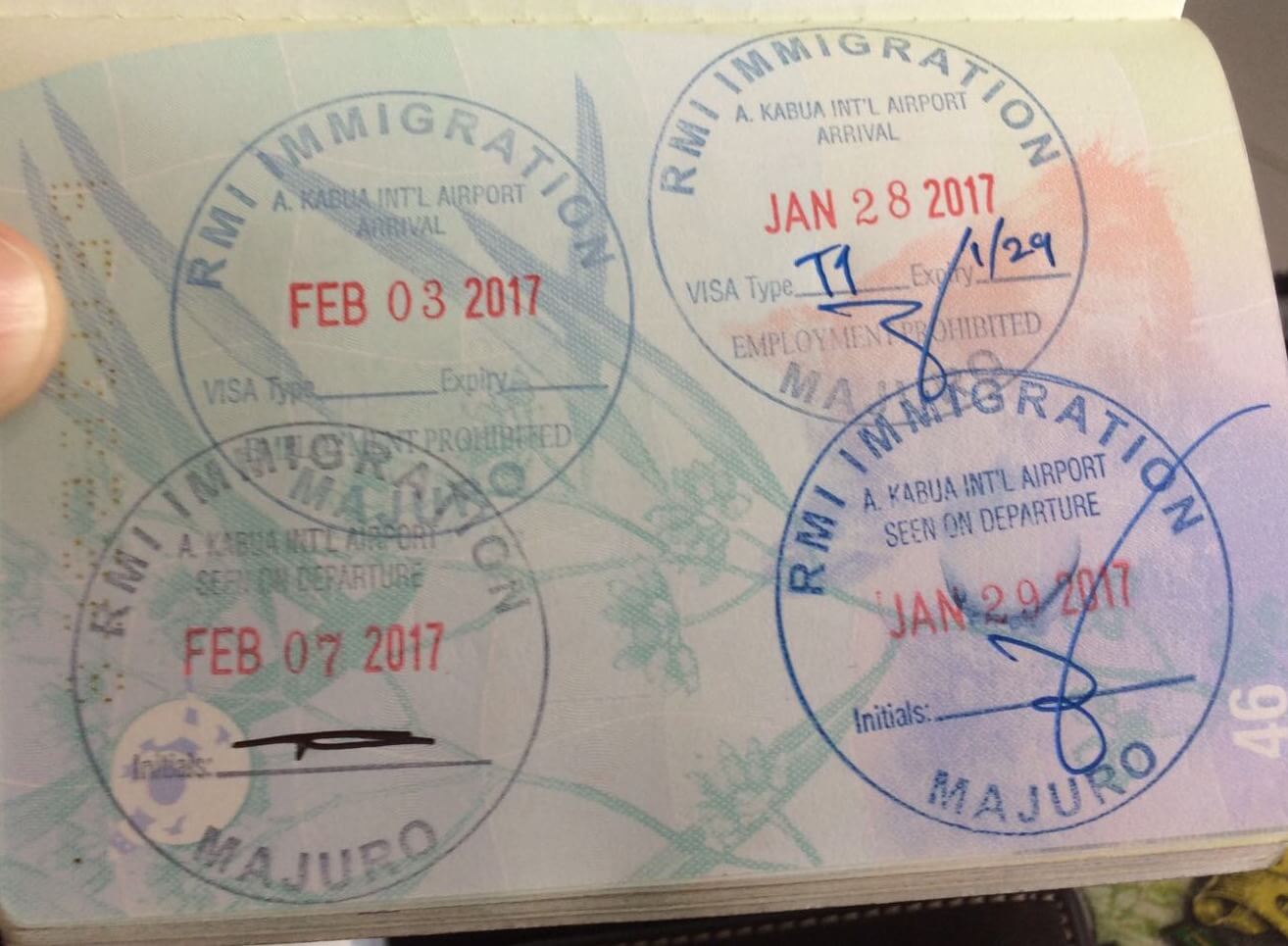 Marshall Islands Passport stamps.