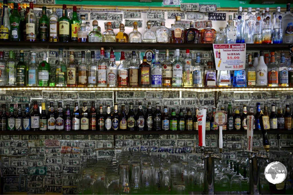 The well stocked bar at McKraut’s German restaurant.