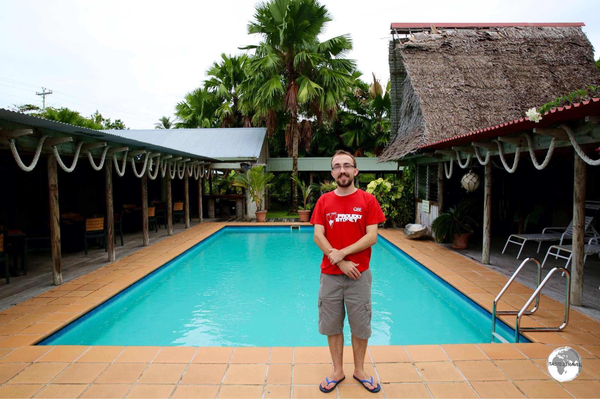 Joshua by the pool at 'his' property - Kosrae Nautilus Resort.