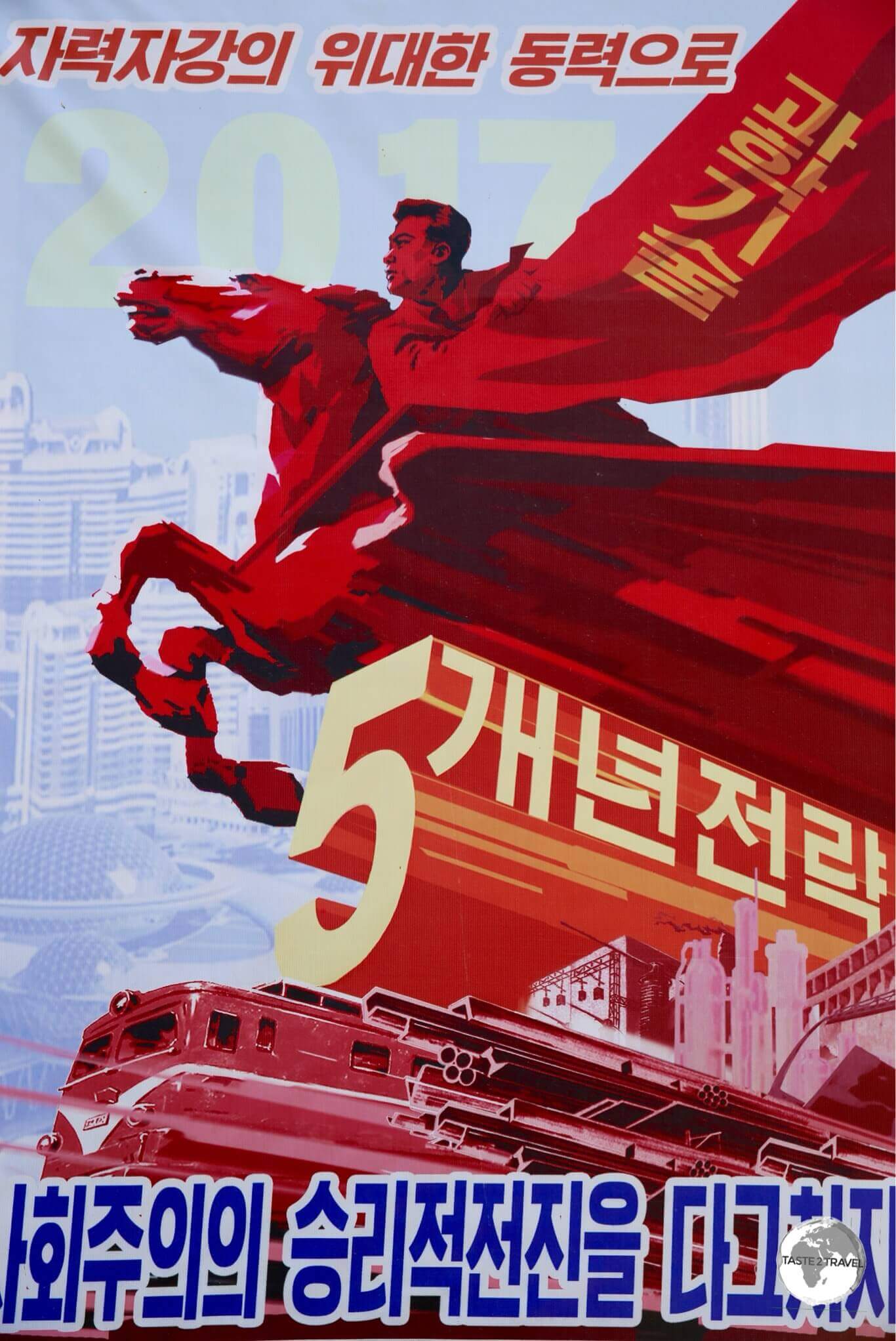 The legendary winged horse Chollima featured on a propaganda poster.