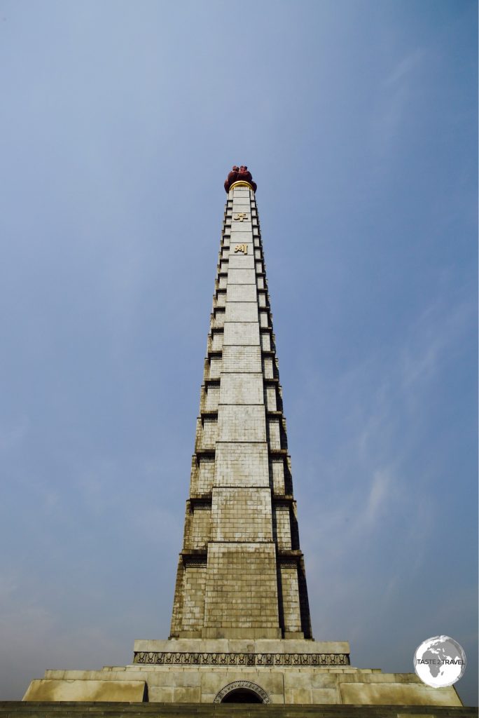 Juche Tower - the world's tallest stone tower (170m). An elevator provides access to the top of the tower.