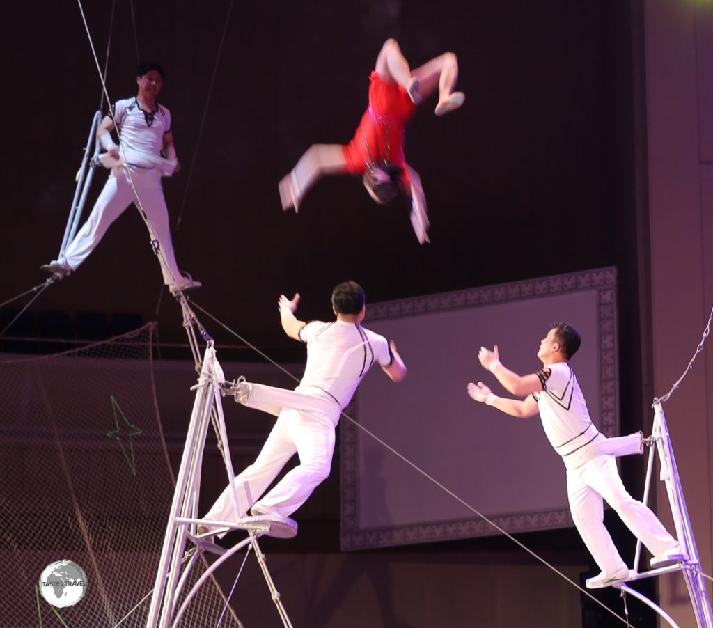 Acrobats perform at the Pyongyang circus.