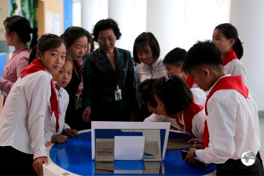 A school group at the Science & Technology centre in Pyongyang.