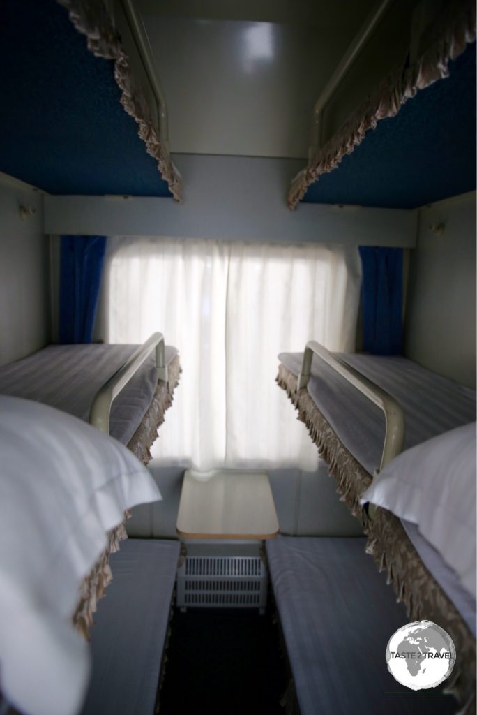 North Korean railway sleeper compartment.