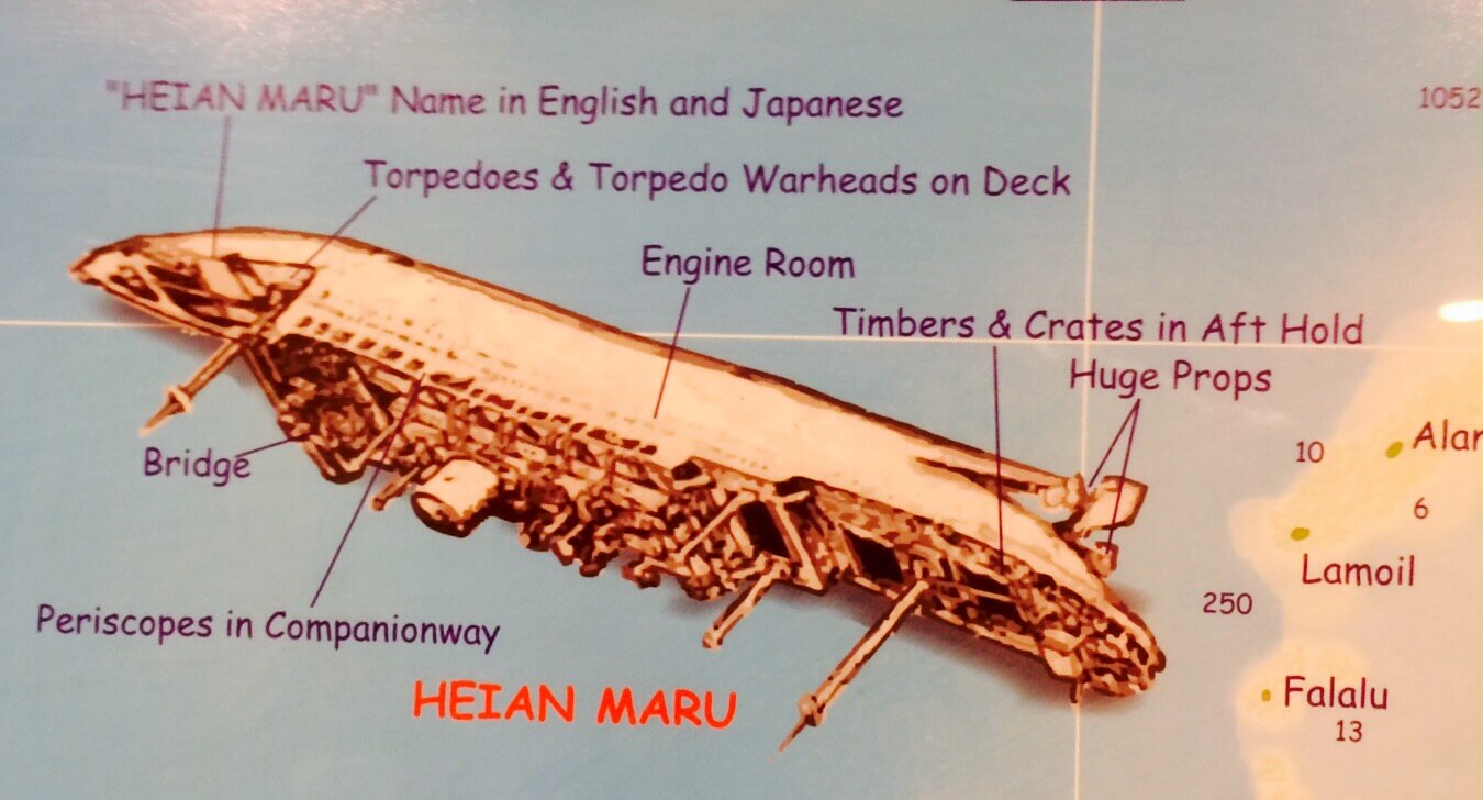 The Heian Maru wreck which lies at the bottom of Chuuk lagoon.