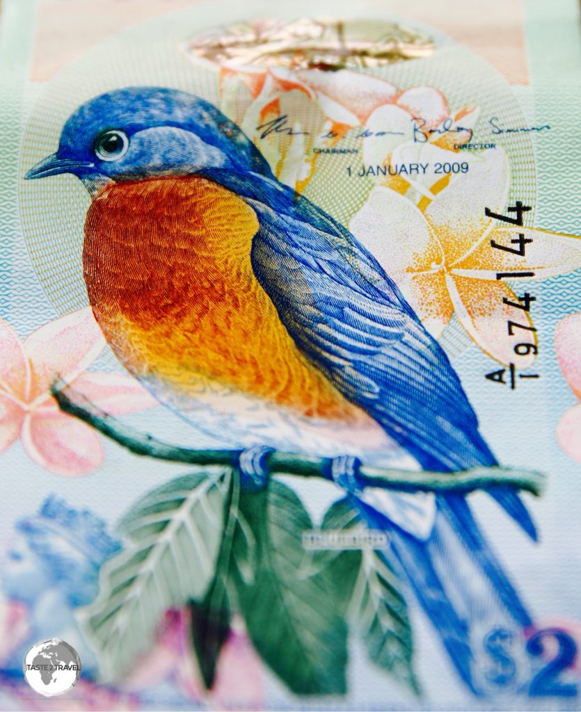 The Bermuda Eastern Blue Bird is featured on the $2 note.