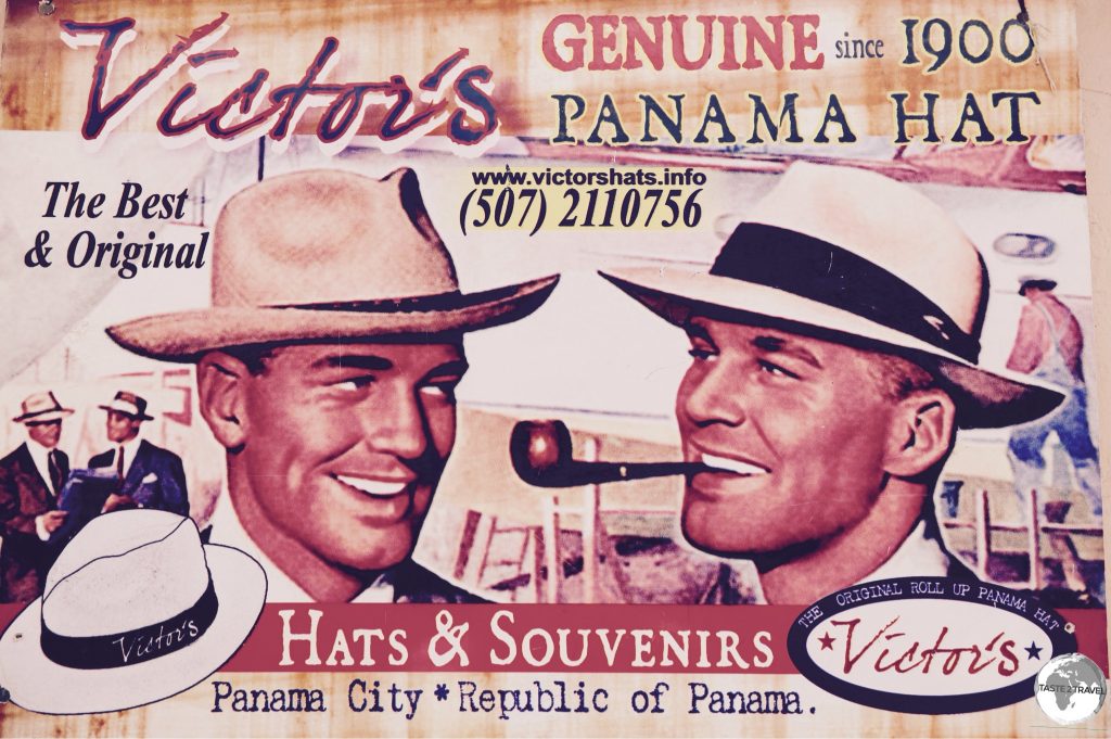 Panama Hat advertisement in Panama old town.