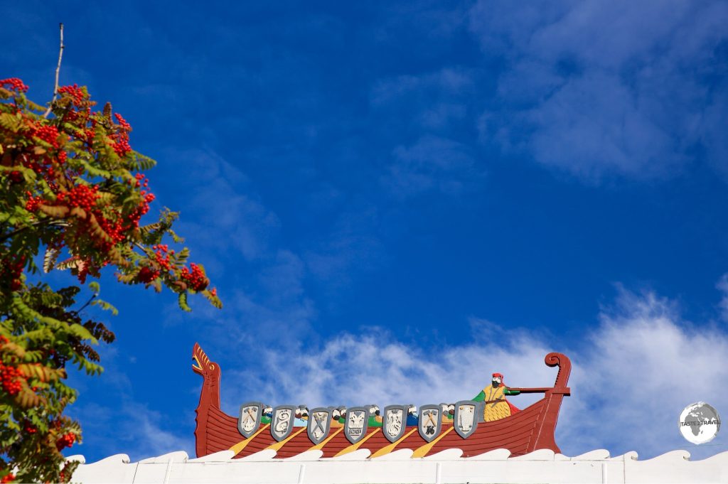 Viking ship rooftop decoration in Reykjavik.