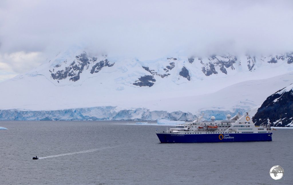 'Ocean Diamond' moored in Paradise harbour as seen from Base Brown.