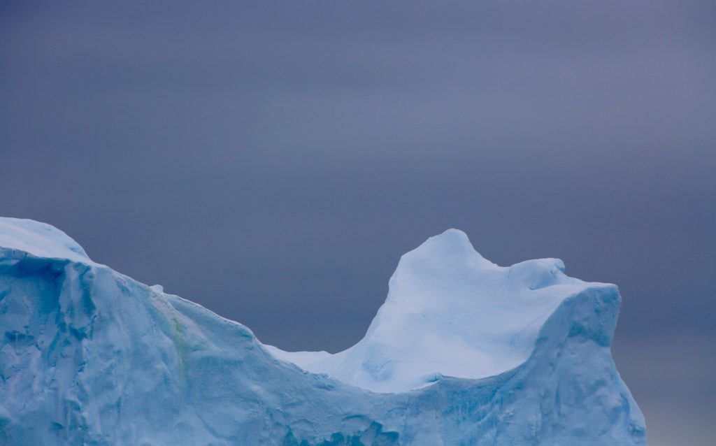 The waters surrounding Adelaide Island are full of large icebergs and smaller ice floes.