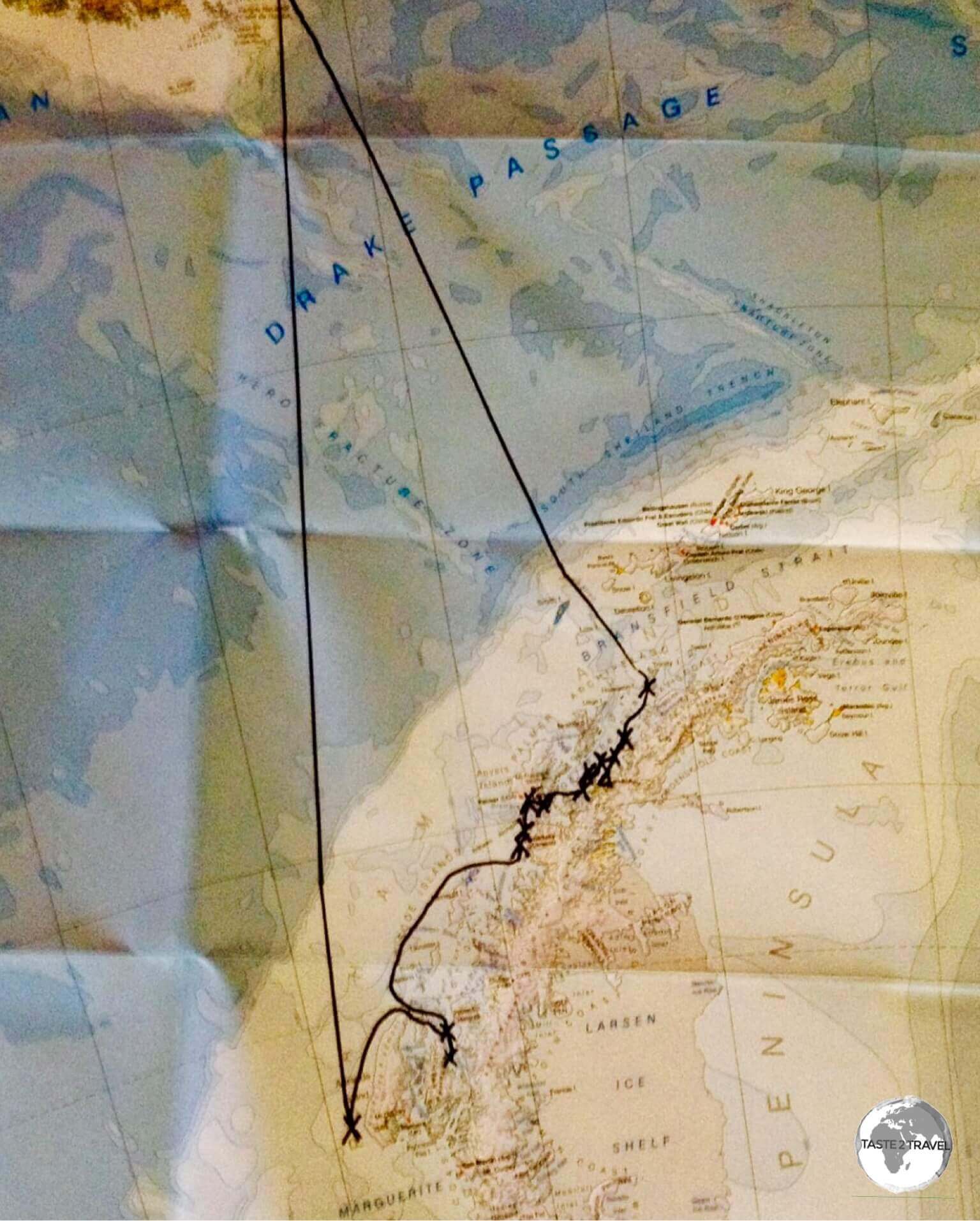 My map of Antarctica, showing the route of our expedition.