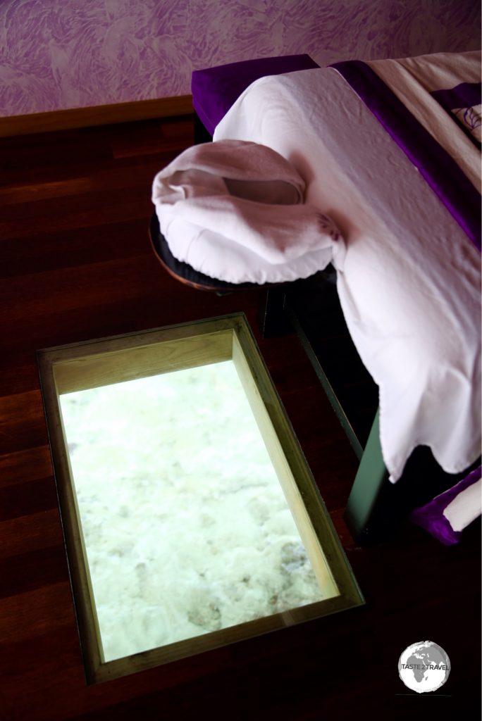 Guests can watch the fish swimming in the lagoon while they receive their massage at the spa.