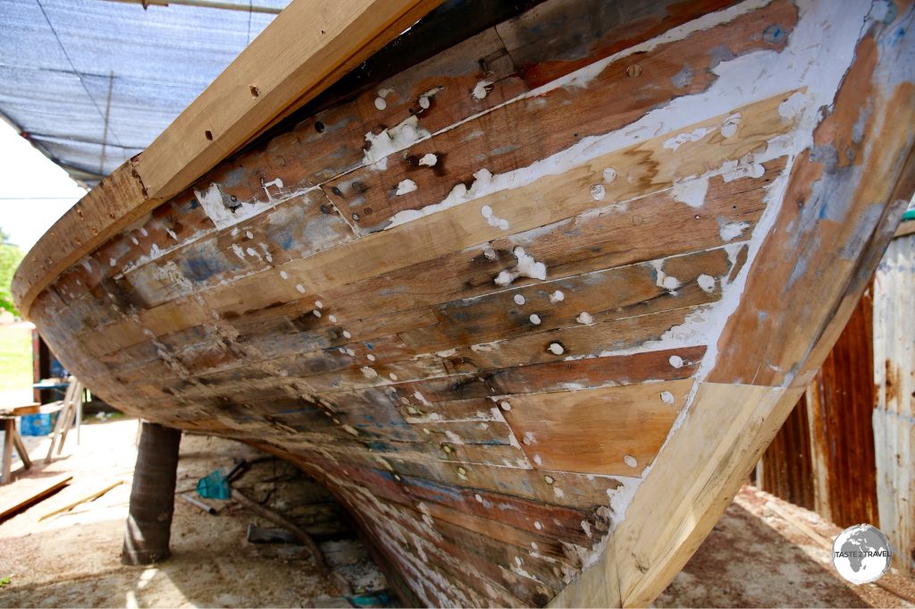 Traditional boat-building is still practiced on Maafushi island.