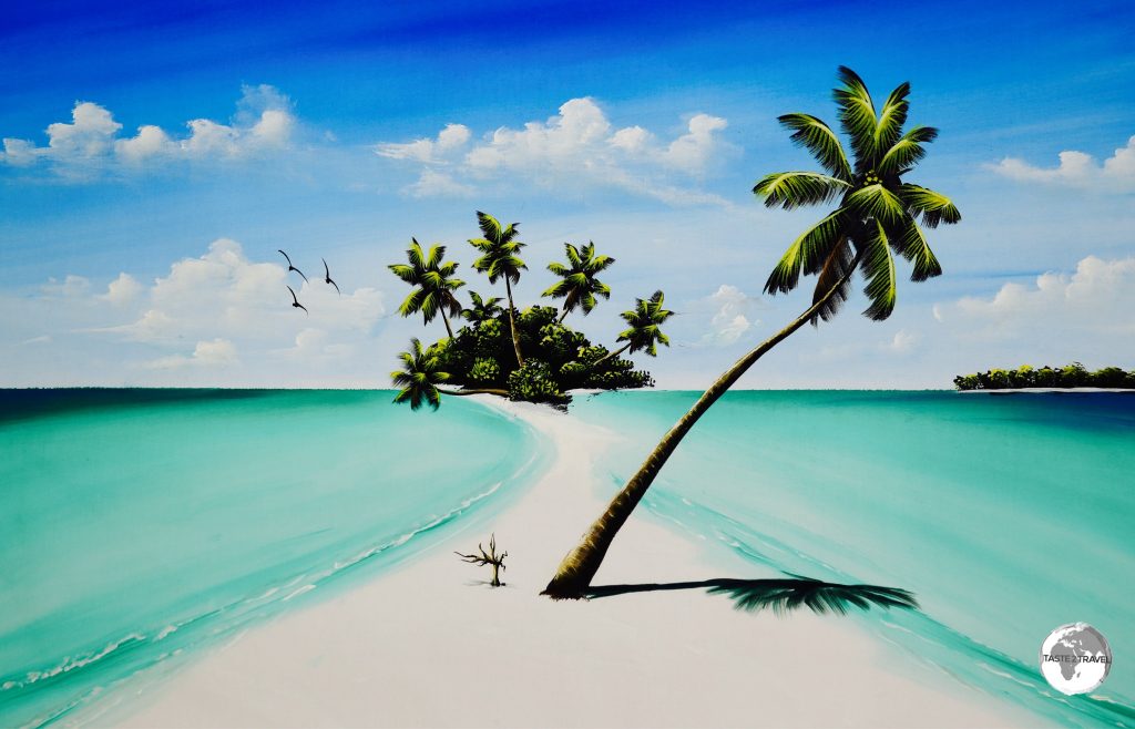 Typical Maldivian seascape as painted by Maafushi artist Ibrahim Shinaz.