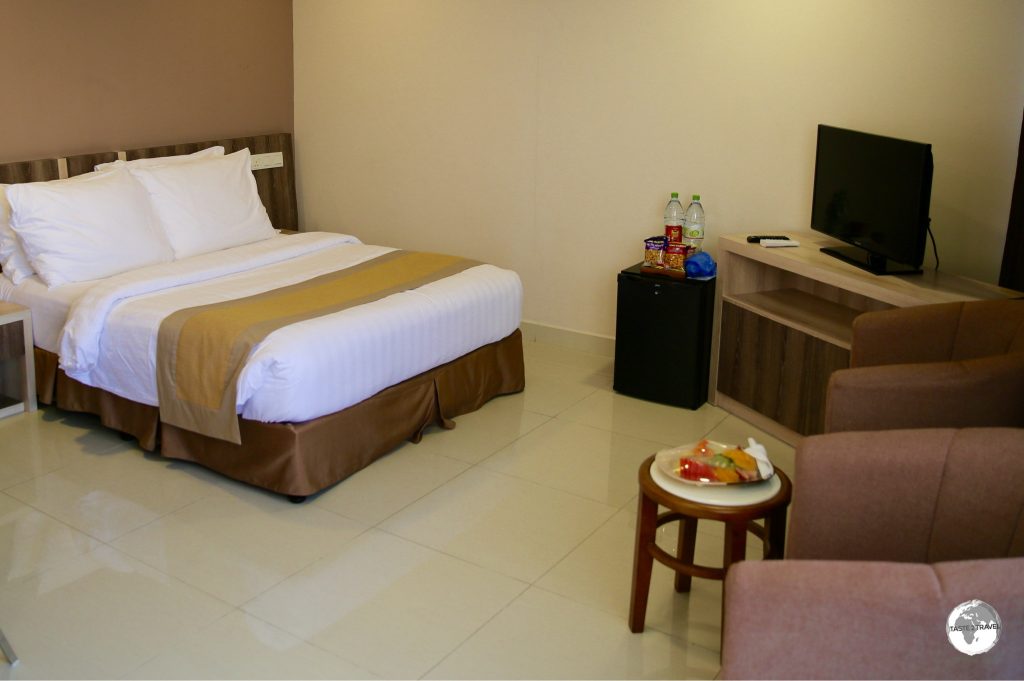 The spacious rooms at the Champa Central hotel offer a welcome respite from over-crowded Malé.