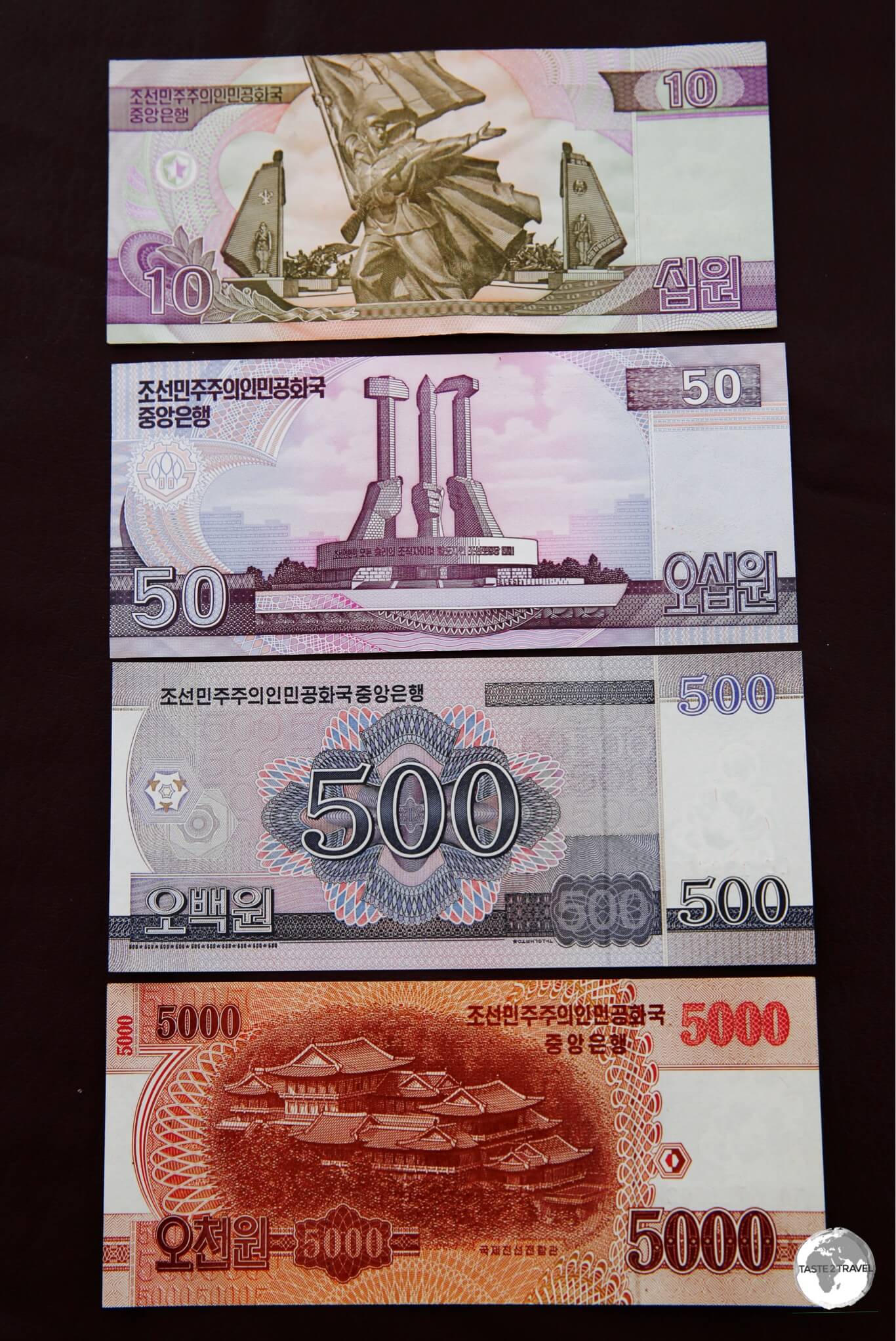 The rear view of my North Korea Won bank notes.