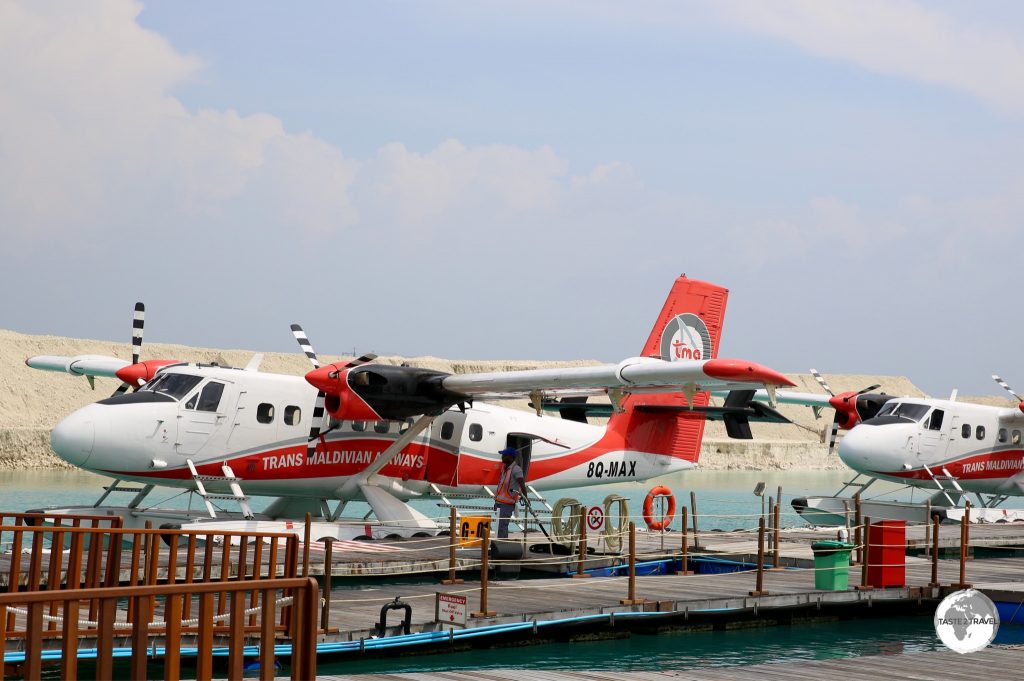 The TMA seaplane terminal in Malé. Ready to depart for Vilamendhoo resort.