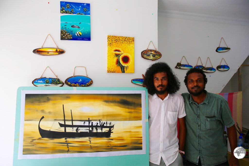 Ibrahim Shinaz in his studio on Maafushi.