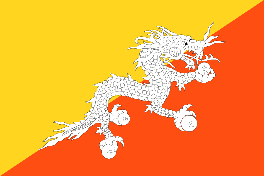 The flag of Bhutan features a dragon clutching four jewels in its claws.