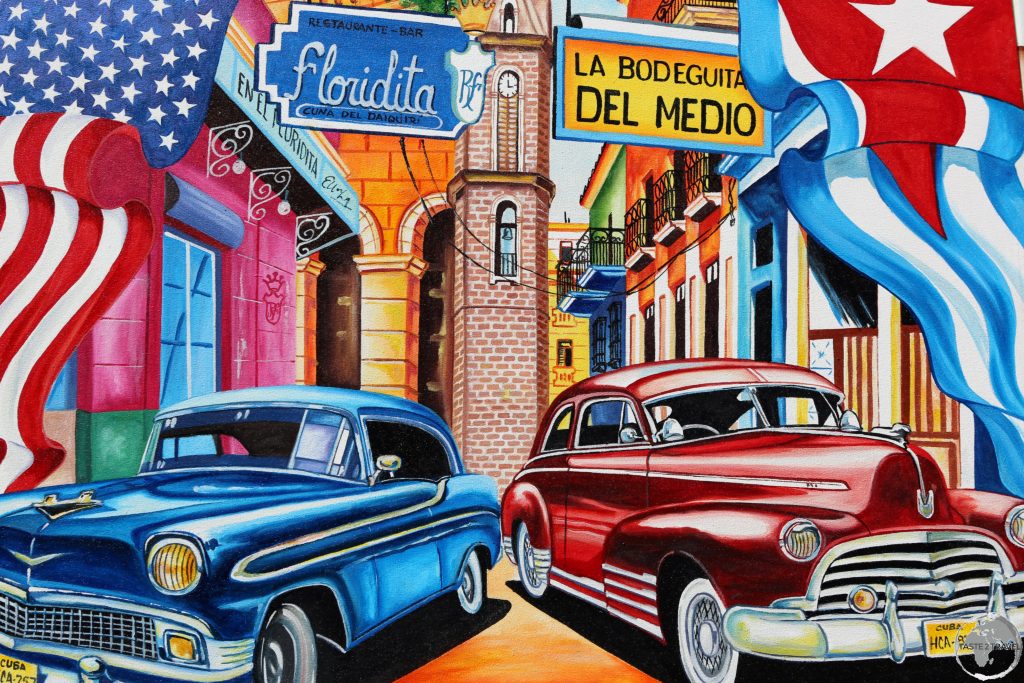Artwork in Havana old town showing the Floridita bar, the home of the Daiquiri.