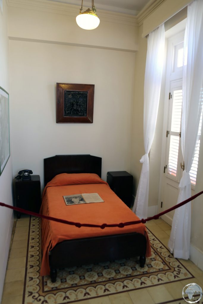 Hemingway's bed is one of the displays inside his old room at the Hotel Mundo Ambos in Havana old town.