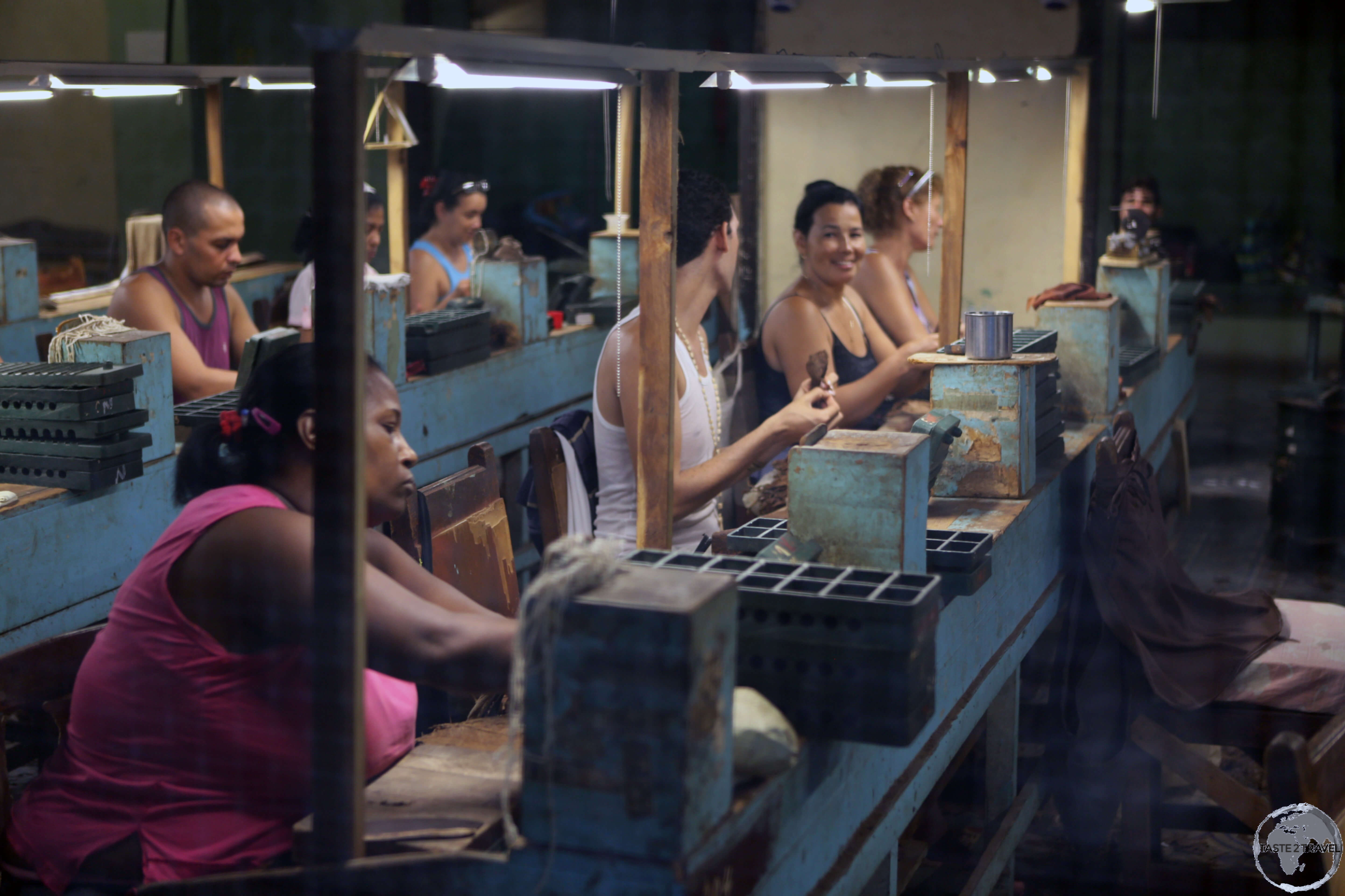 Workers at a cigar factory in the old town of Sancti Spíritus.