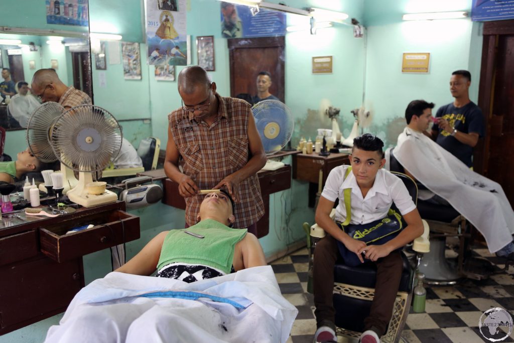 A barber shop in the old town of Camagüey.