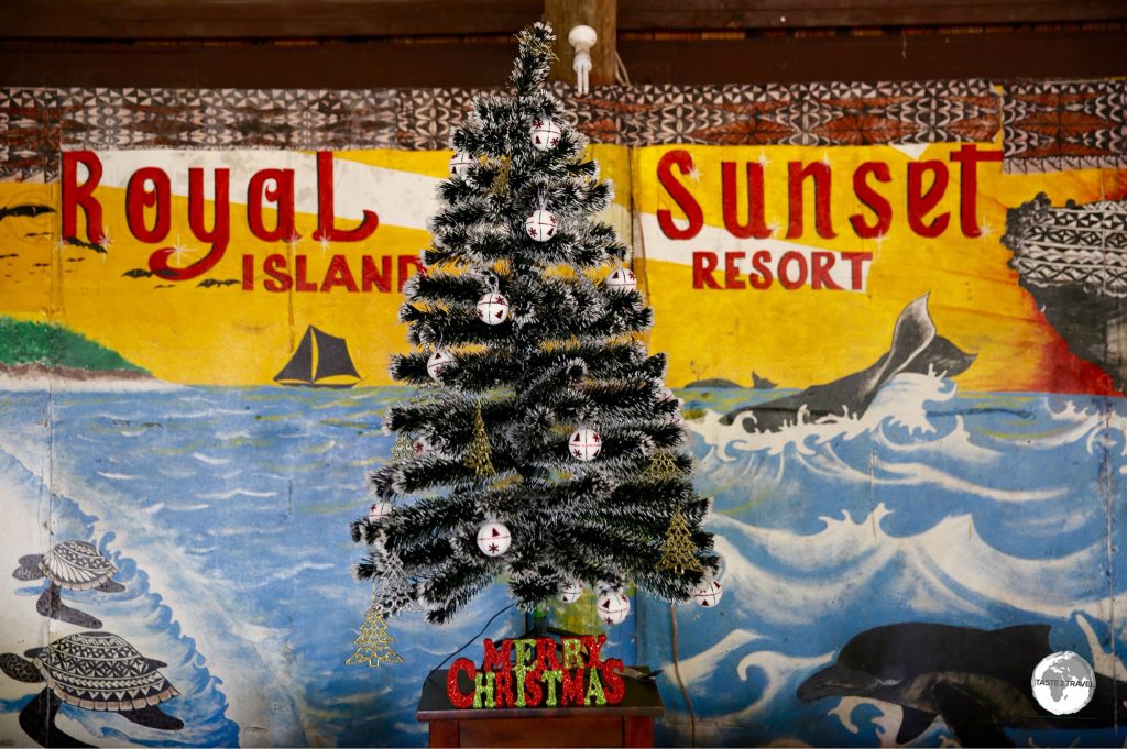 Christmas decorations at the Royal Sunset Island resort on 'Atata island.