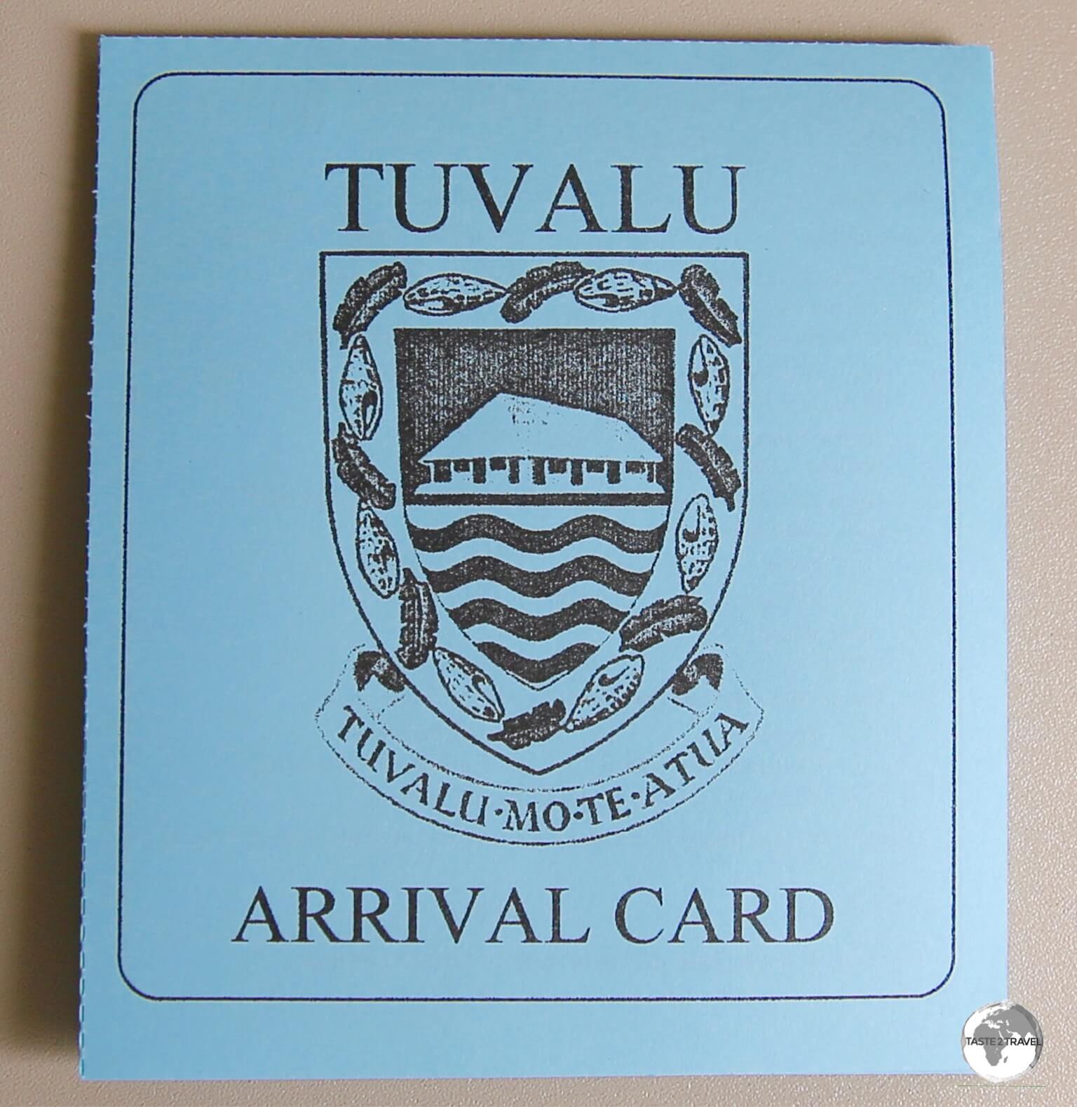 The Tuvalu Arrival Card.