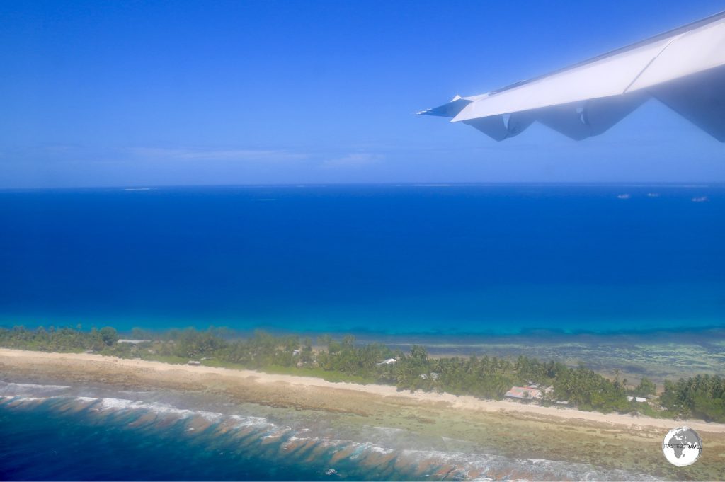 The view of Funafuti on final approach to the airport.