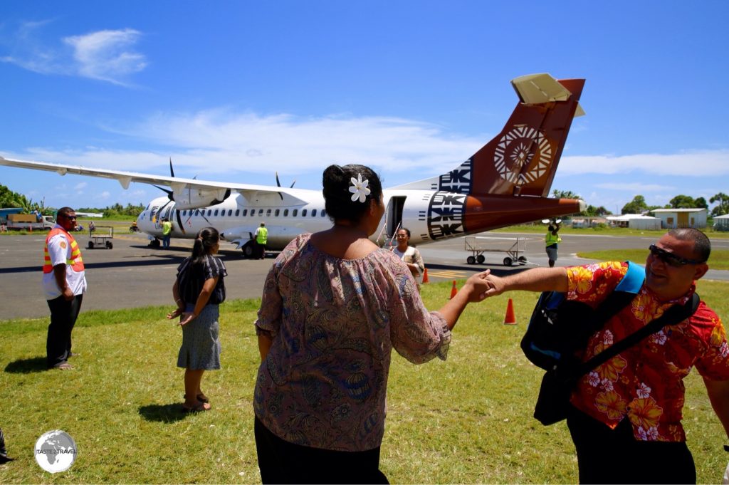 Passengers arriving at Funafuti International airport.