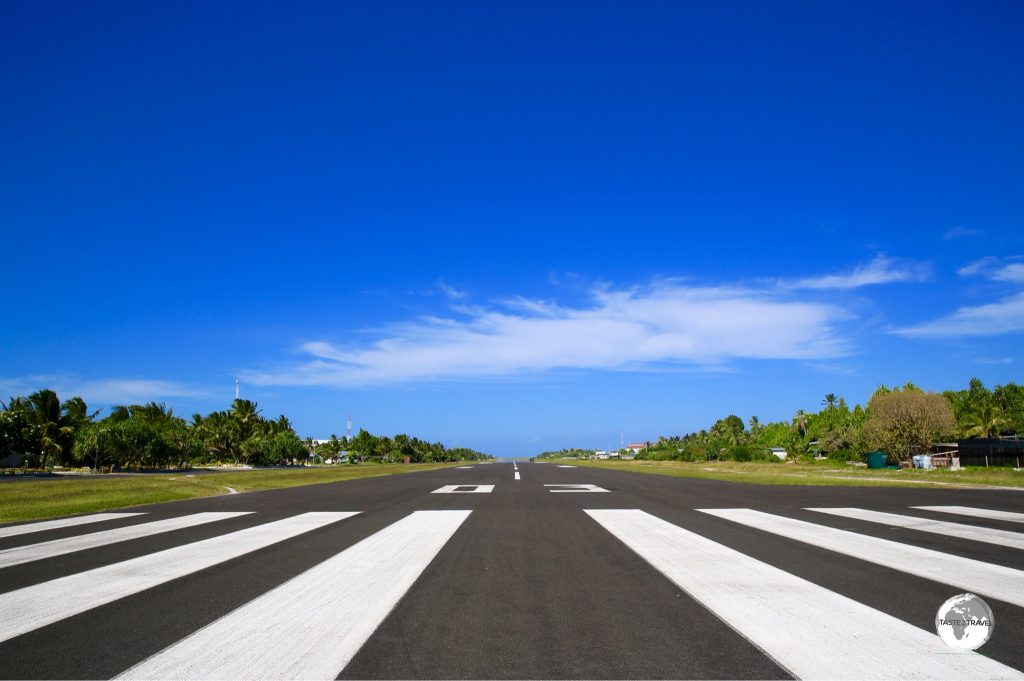 The runway at Funafuti International airport occupies the widest part of the island.