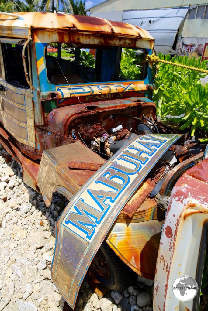 The abandoned Filipino Jeepney still sports its 'Mabuhay' (means 'Welcome in Filipino) panel.