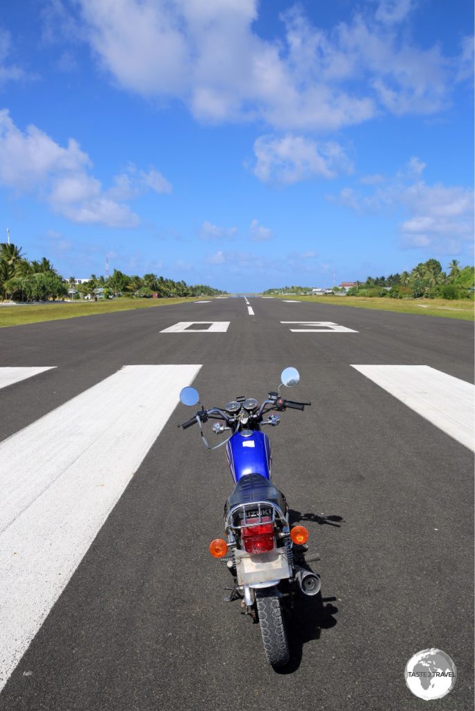 My motorbike on the runway at Funafuti.