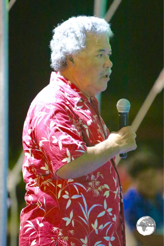 The Prime Minister of Tuvalu - Enele Sopoaga - talking about the threat of climate change to his country during a function for the visiting Japanese Ambassador.
