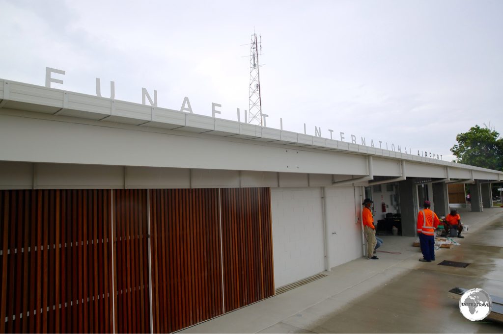 The air-side view of the (almost completed) new terminal at Funafuti International airport.