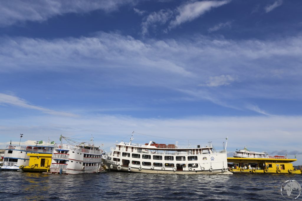 Amazon River 'slow'boats' docked in Manaus.